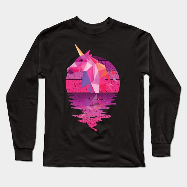 Vintage cute unicorn reflected on lights of moon Long Sleeve T-Shirt by mutarek